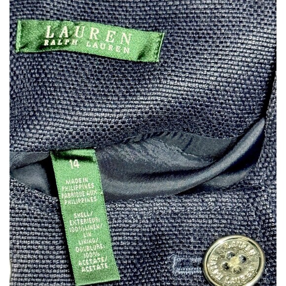 Lauren Ralph Lauren Navy Blue Double-breasted Fully Lined Linen Blazer Jacket 14 - Picture 3 of 4